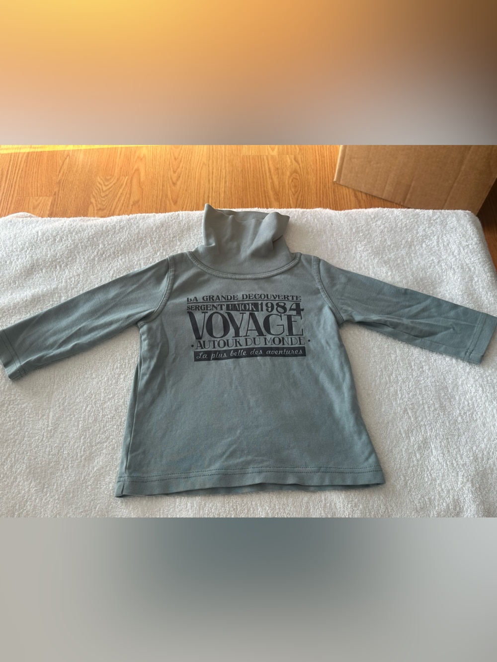 Kids Sage Green Long-Sleeve Turtleneck Tee with 'Voyage' Graphic